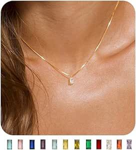 FUNEIA Diamond Necklaces for Women 14K Gold Plated Emerald Birthstone Necklace for Women Mothers Dainty Gold Necklace Blue Green Cubic Zirconia Pendant Necklace Birthday Gifts for Women Girls Jewelry