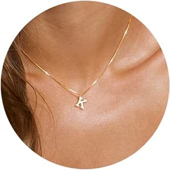 Aghfacy Small Letter Necklace,Dainty 14K Gold Plated Personalized Tiny Initial Pendant Necklace Small Initial Necklaces for Women Girls