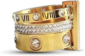 YIKOXI Love Friendship Gold Rings Set for Women 18K Gold Plated Titanium Steel Dainty Cubic Zirconia Rings Fashion Stacking Bands Valentines Day Mother's Day Christmas Day Best Gifts