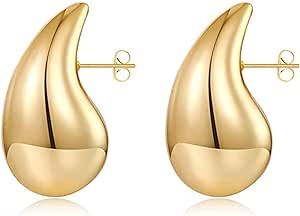 HAXIYA Chunky Hoop Earrings,18K Gold/Silver Plated Teardrop Dupes Earrings Lightweight Waterdrop Earrings for Women