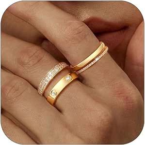 TOSGMY Gold Silver Rings for Women Non Tarnish Stackable Rings Trendy Dainty 18K Gold Plated Stacking Cubic Zirconia Thumb Ring Set Love Friendship Dual Band Rings Promise Wedding Engagement Rings Size 6 7 8 9 10 11