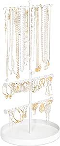 Jenseits Jewelry Organizer Stand, 3 Tier Long Necklaces Organizer Holder Tree, Adjustable Height Earring Display Towers, Bracelets Storage Rack for Dresser Bathroom Vanity